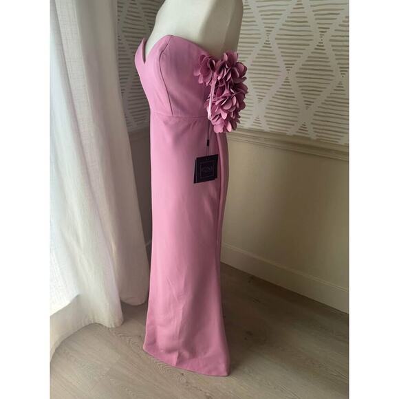 Mac Duggal Women’s Size 8 Medium Rose Crepe 3D Flower Off-The-Shoulder Gown NWT - Picture 7 of 10